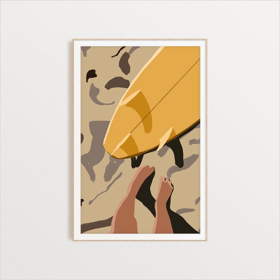 Feet In The Sand Surfboard Illustration, Ocean Art Print