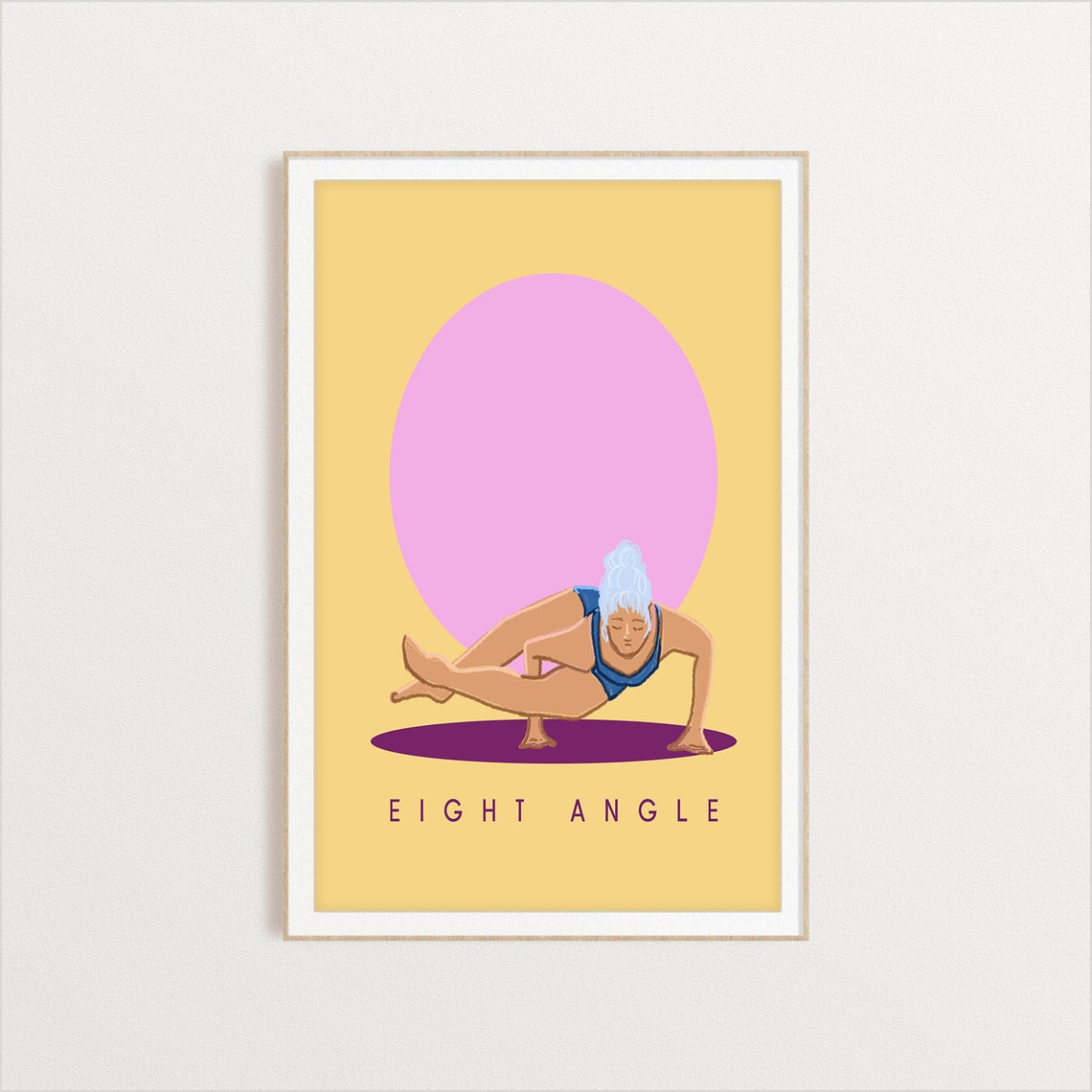 Eight Angle Retro Yoga Arm Balance Sun Circle Flat Illustration Print - Image 2