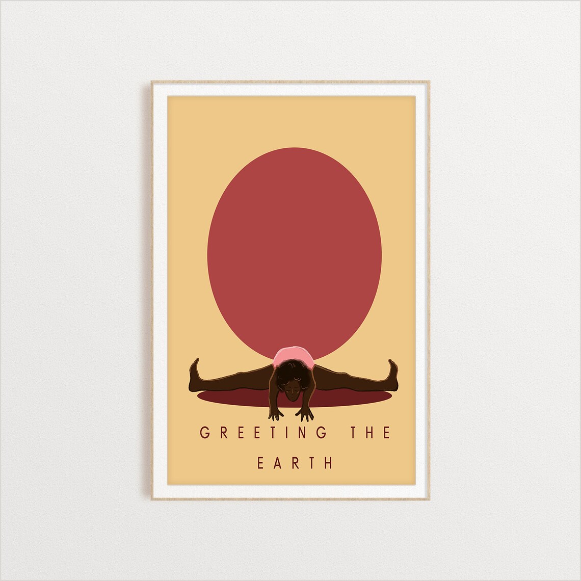 Greeting The Earth Retro Yoga Seated Stretch Sun Circle Flat Illustration Print - Image 2