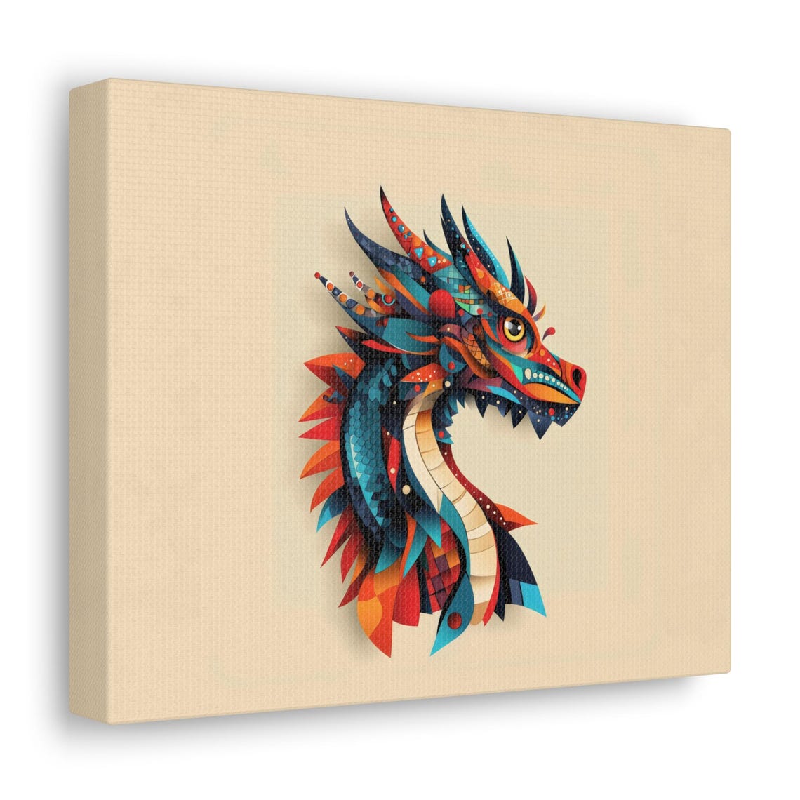 Dragon Head Profile Mosaic Geometric Fantasy Beast Colorful Print - Image 2