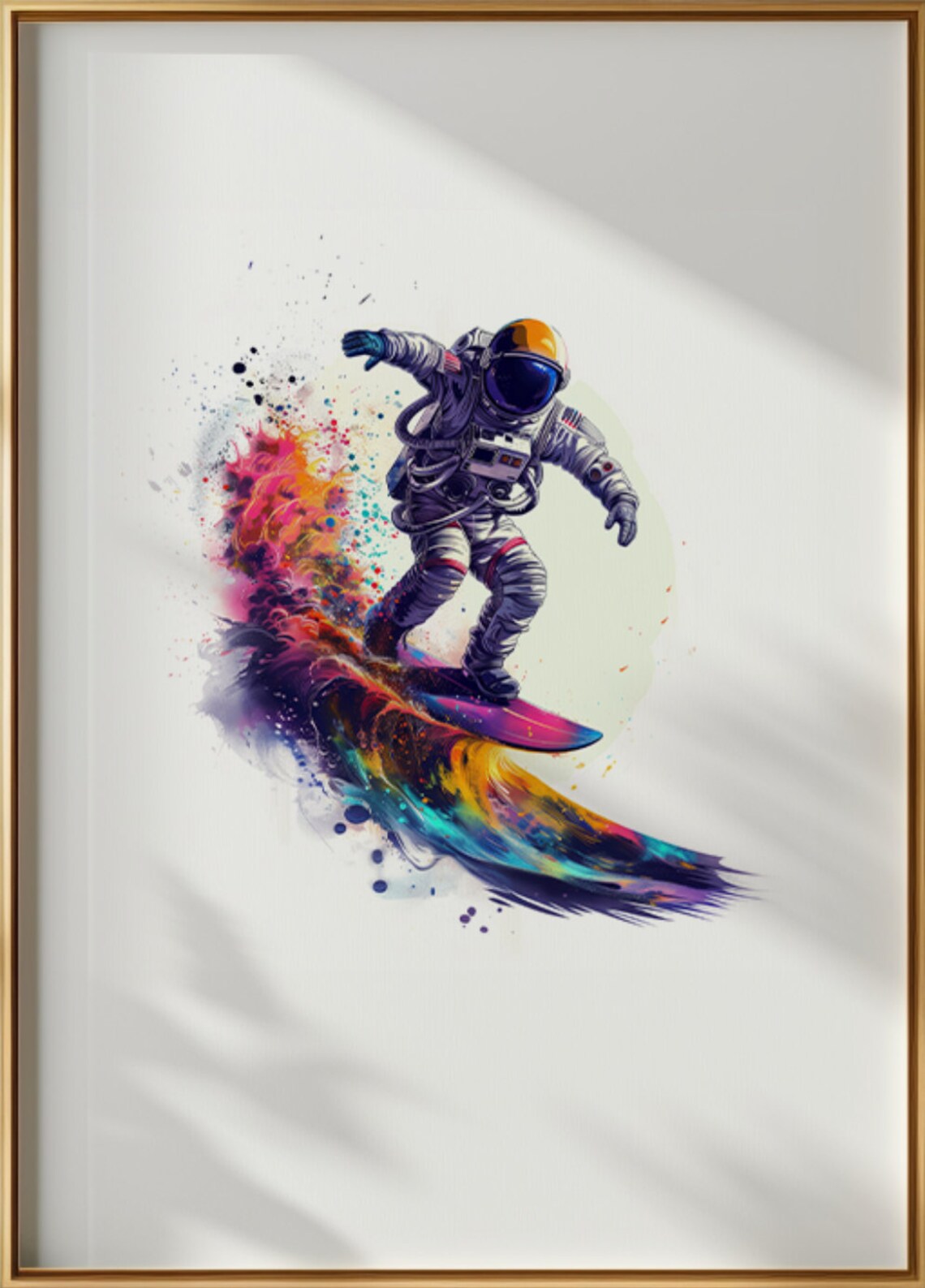 Astronaut Surfing Rainbow Paint Wave Watercolor Space Art Poster - Image 3