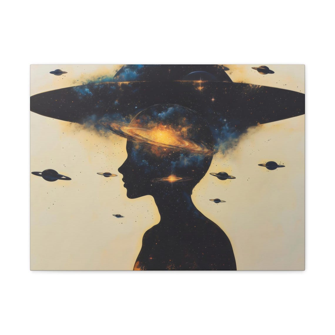 Cosmic Human Silhouette Filled With Stars Planets and UFOs Poster - Image 3