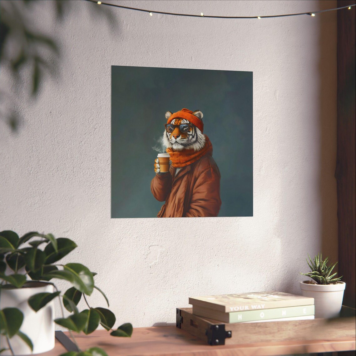 Funny Hipster Tiger with Round Sunglasses and Takeaway Coffee Cup Poster - Image 3
