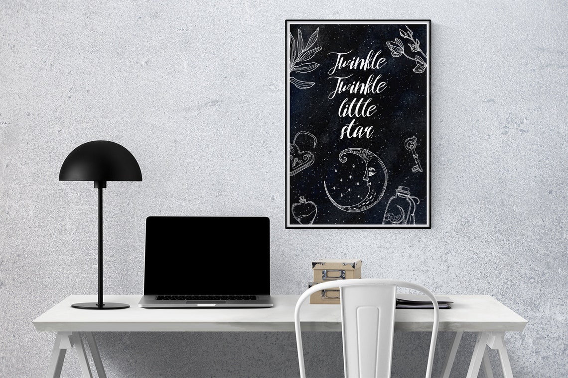 Twinkle Twinkle Little Star Celestial Moon Nursery Room Wall Art - Image 2