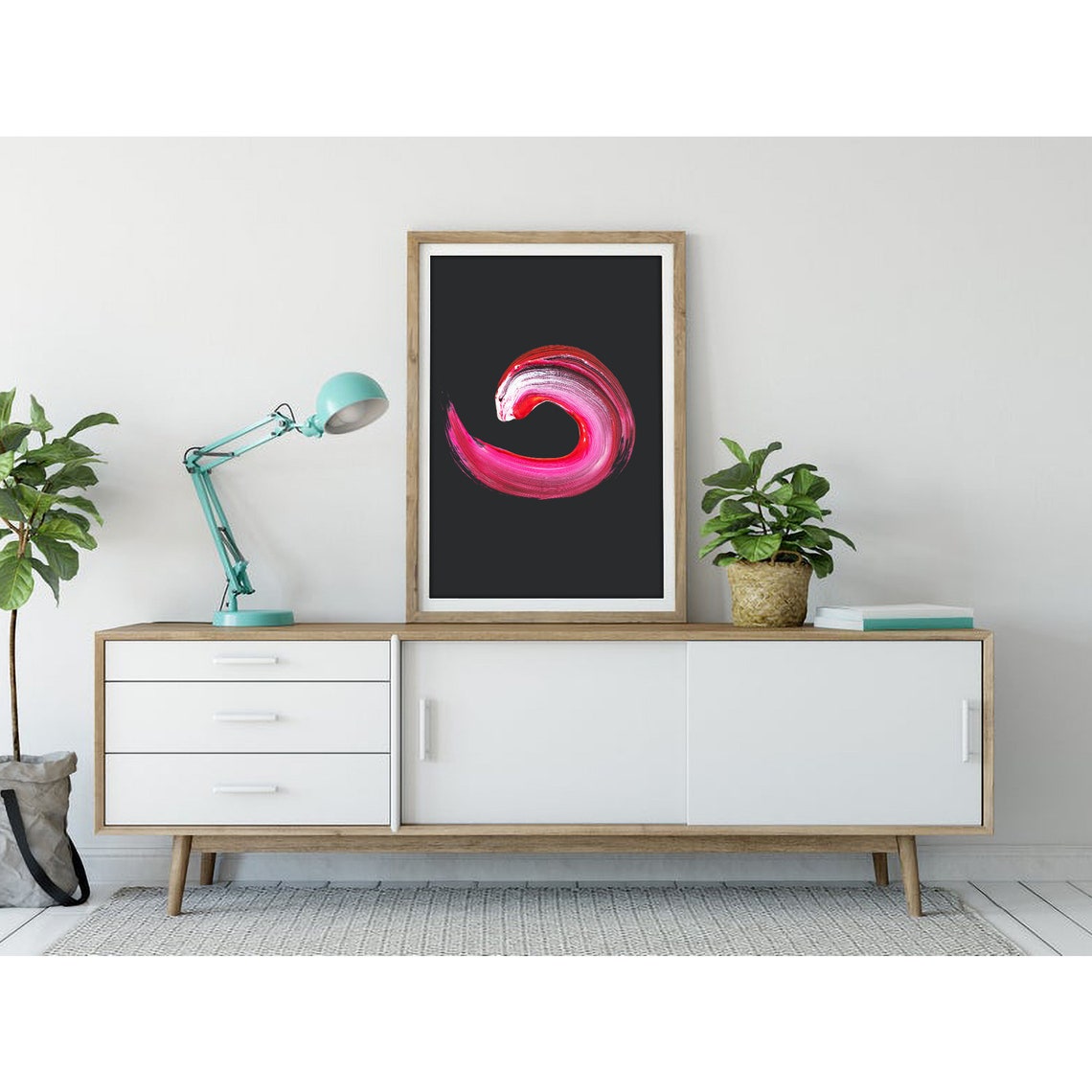 Pink Swirl Brush Stroke Wave Abstract Modern Statement Poster - Image 3