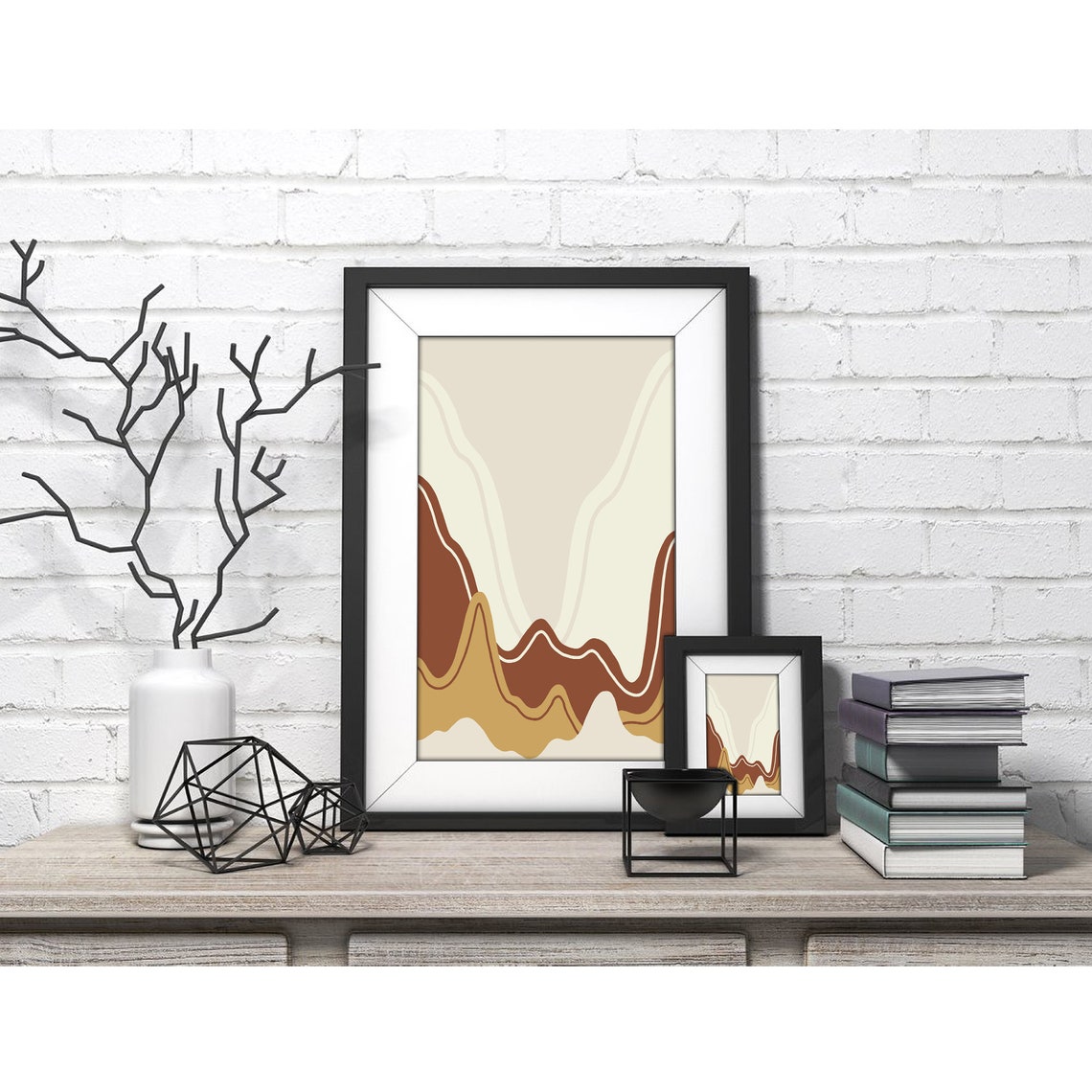 Flowing Canyon Waves in Warm Neutral Tones Abstract Art Poster - Image 3
