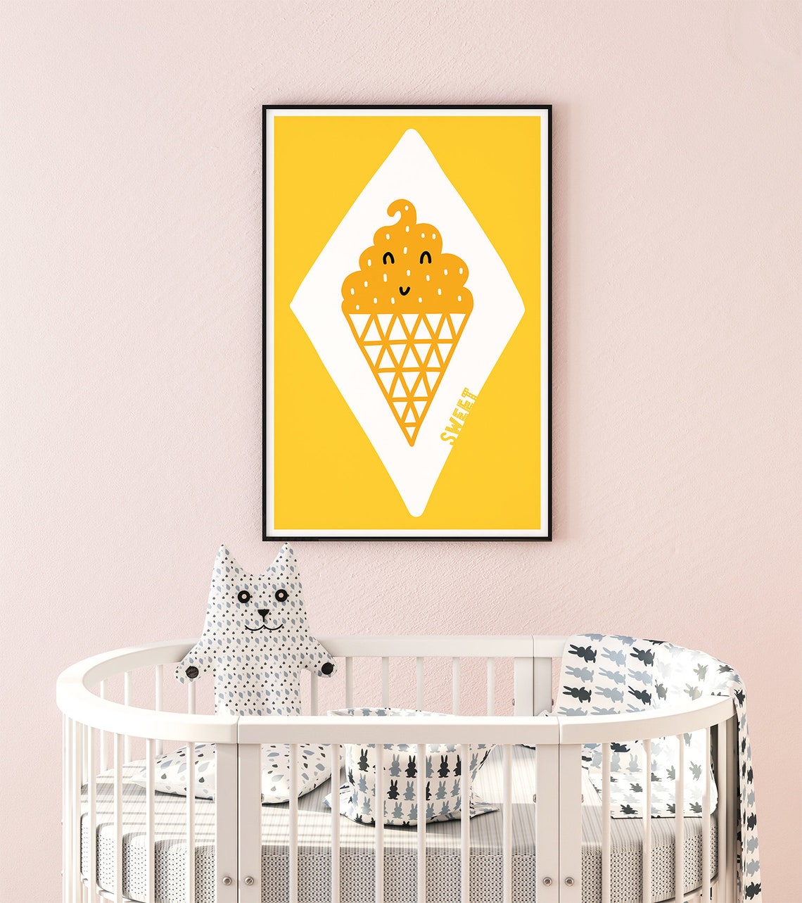 Smiling Ice Cream Cone Yellow Diamond Sweet Nursery Art Poster - Image 2