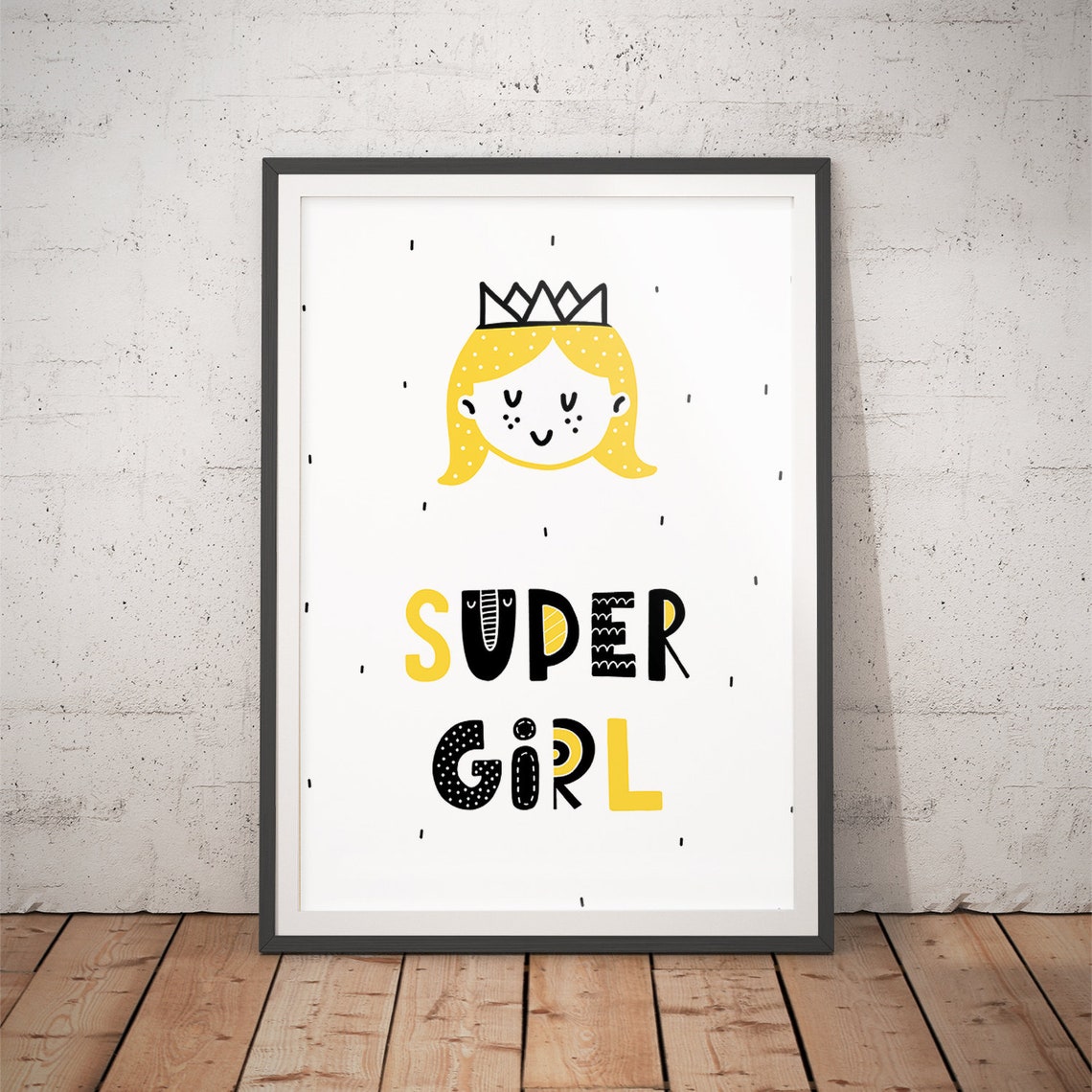Super Girl Crowned Princess Cute Typography Nursery Art Poster