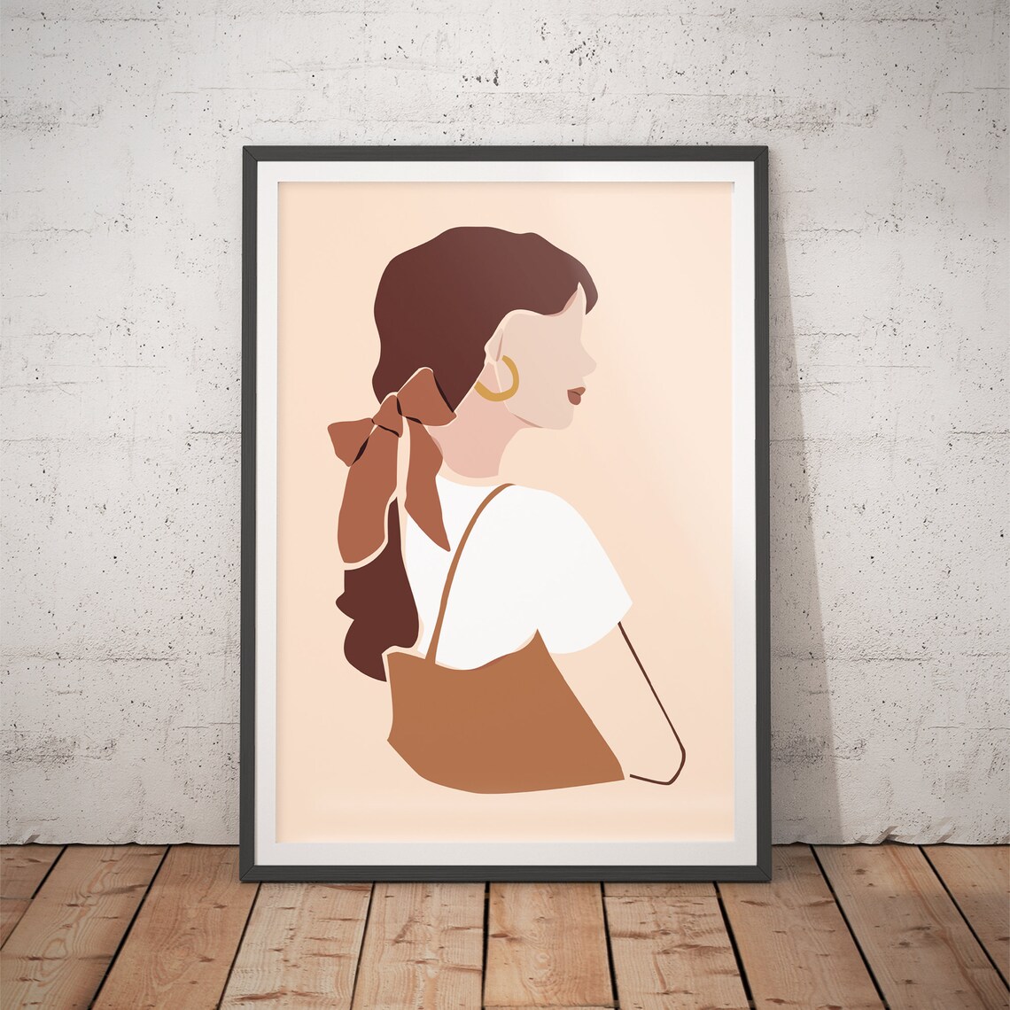 Woman with Ribbon Bow in Hair Profile Modern Fashion Art Poster