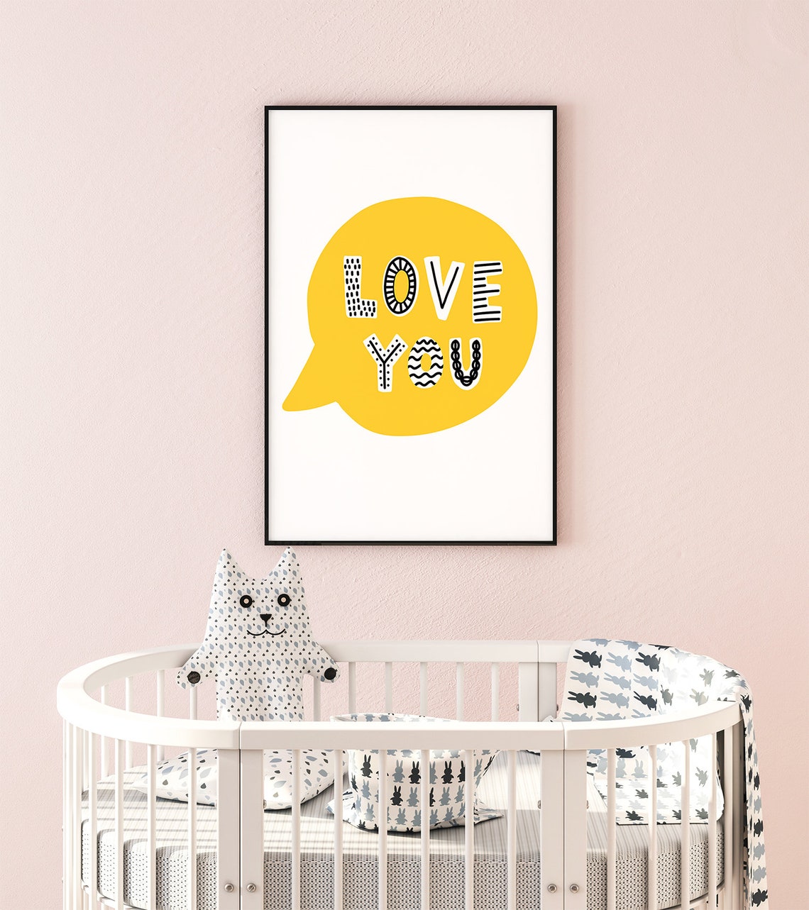 Love You Bright Yellow Speech Bubble Scandi Nursery Art Poster - Image 2