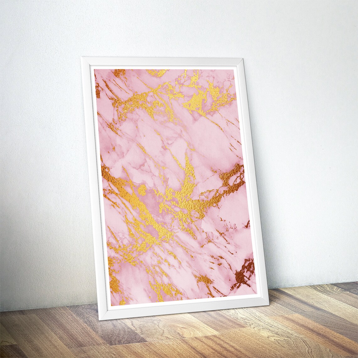 Pink Marble Gold Foil Diagonal Streaks Glam Modern Art Poster - Image 4