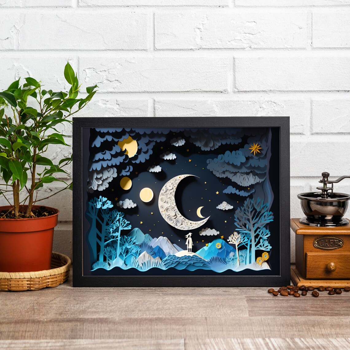 Girl Moon Paper Cut Art Print, Kids Room Decor - Image 4