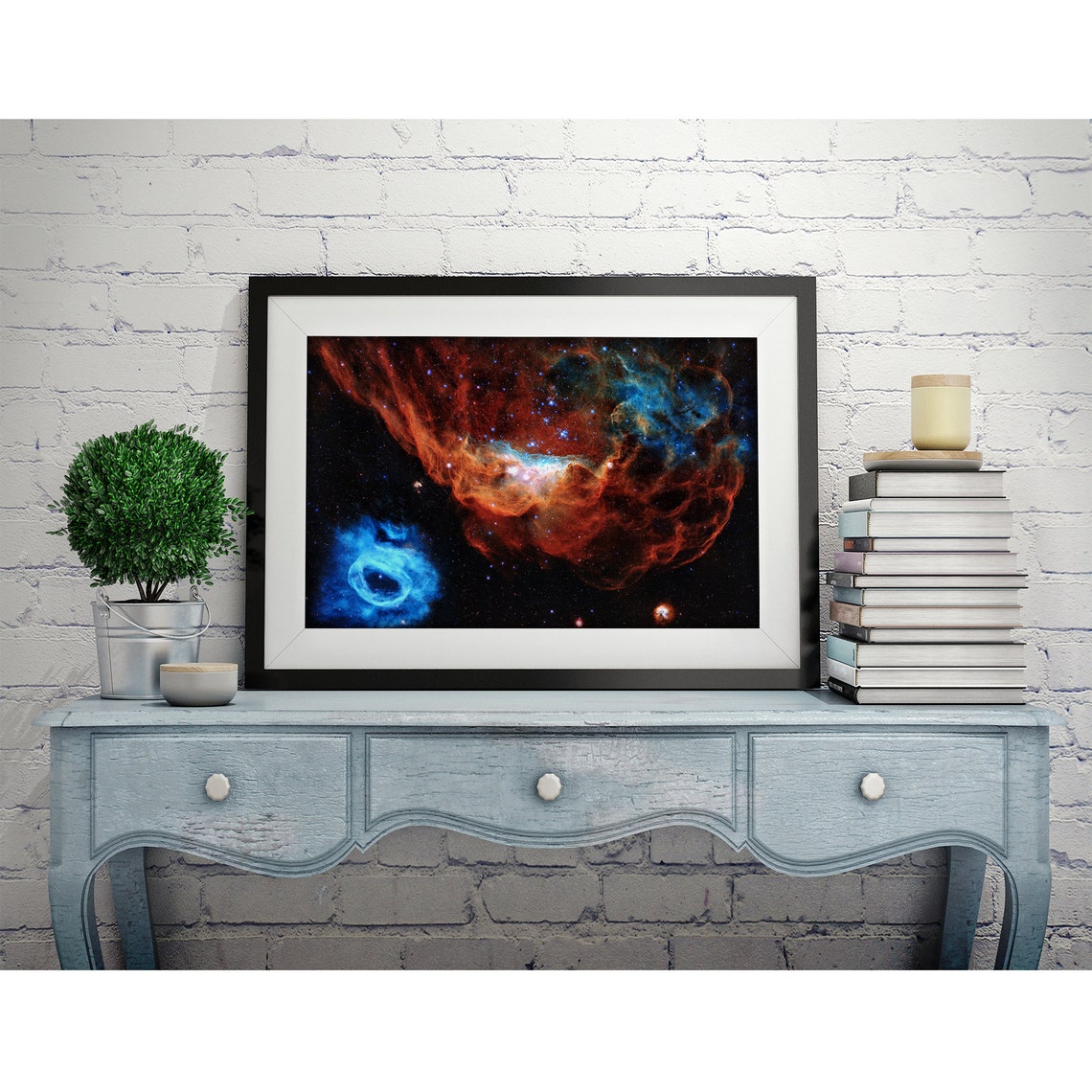 Giant Red Nebula With Blue Ring Nebula Deep Space Art Poster - Image 2