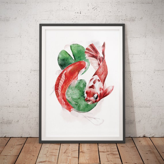 Koi Fish Japanese Watercolor Art Print