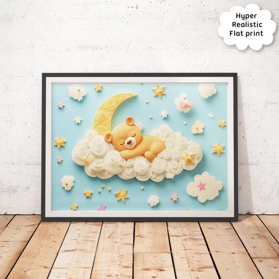 Little Bear Print For Nurseries Sleeping Bear Cloud Nursery Wall Art Cute Animals Print Woodland Nursery Poster Colorful Wall Art