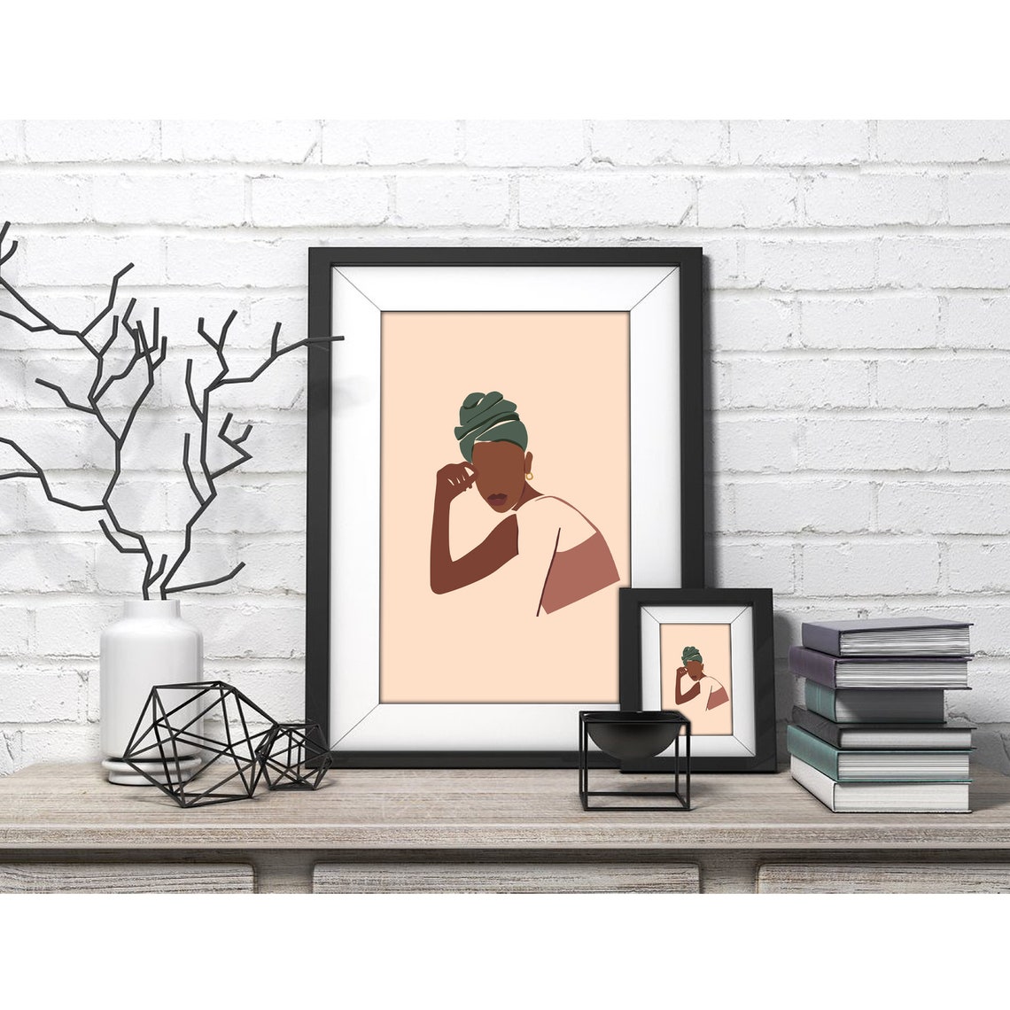 Black Woman in Sage Green Headwrap Minimalist Portrait Art Poster - Image 4