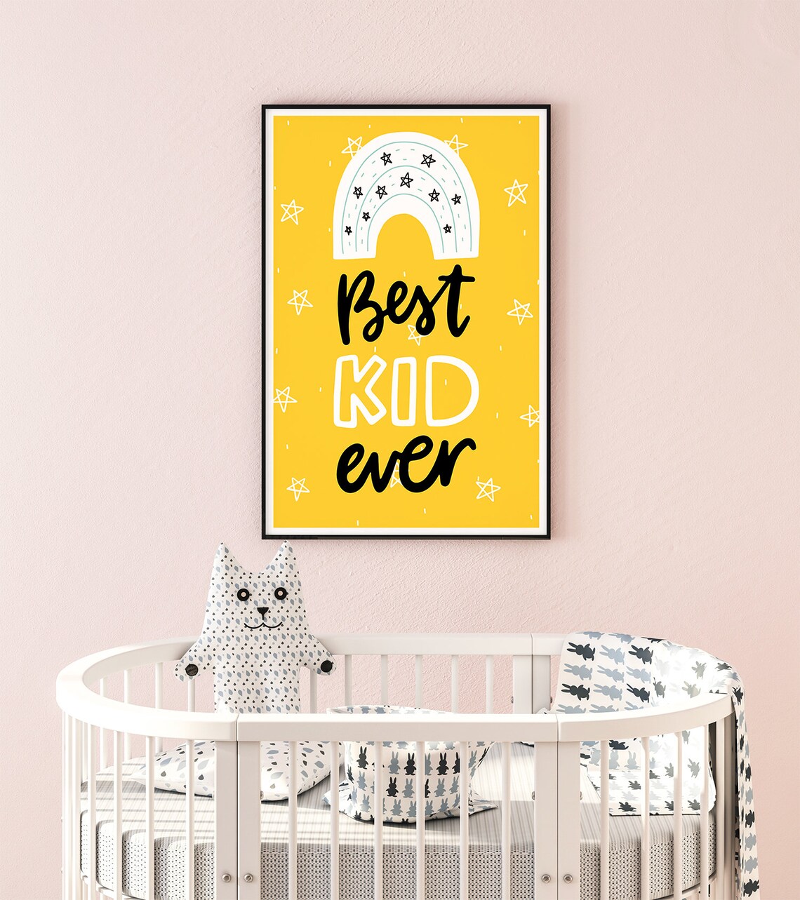 Best Kid Ever Rainbow Nursery Poster Yellow Kids Room Birthday Gift Art - Image 2