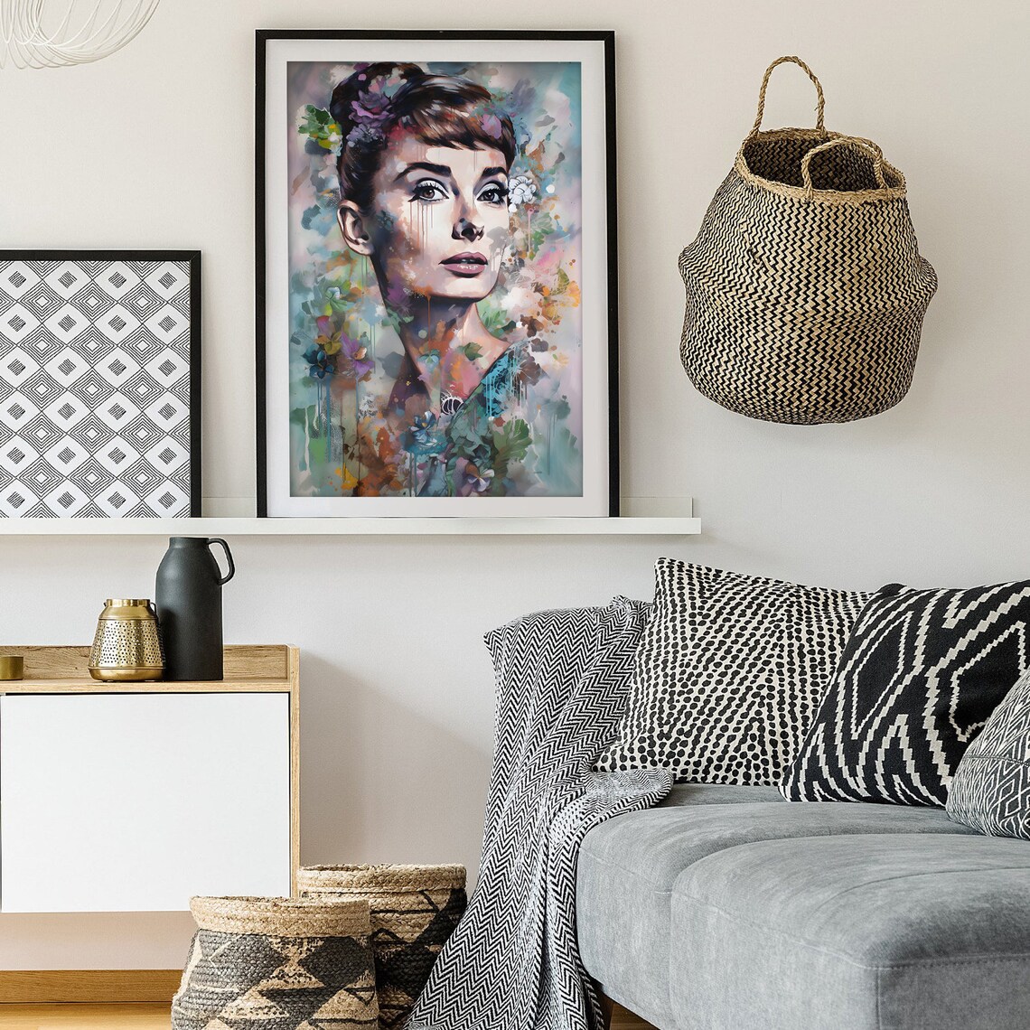 Audrey Hepburn Dreamy Abstract Floral Portrait Movie Icon Poster - Image 2
