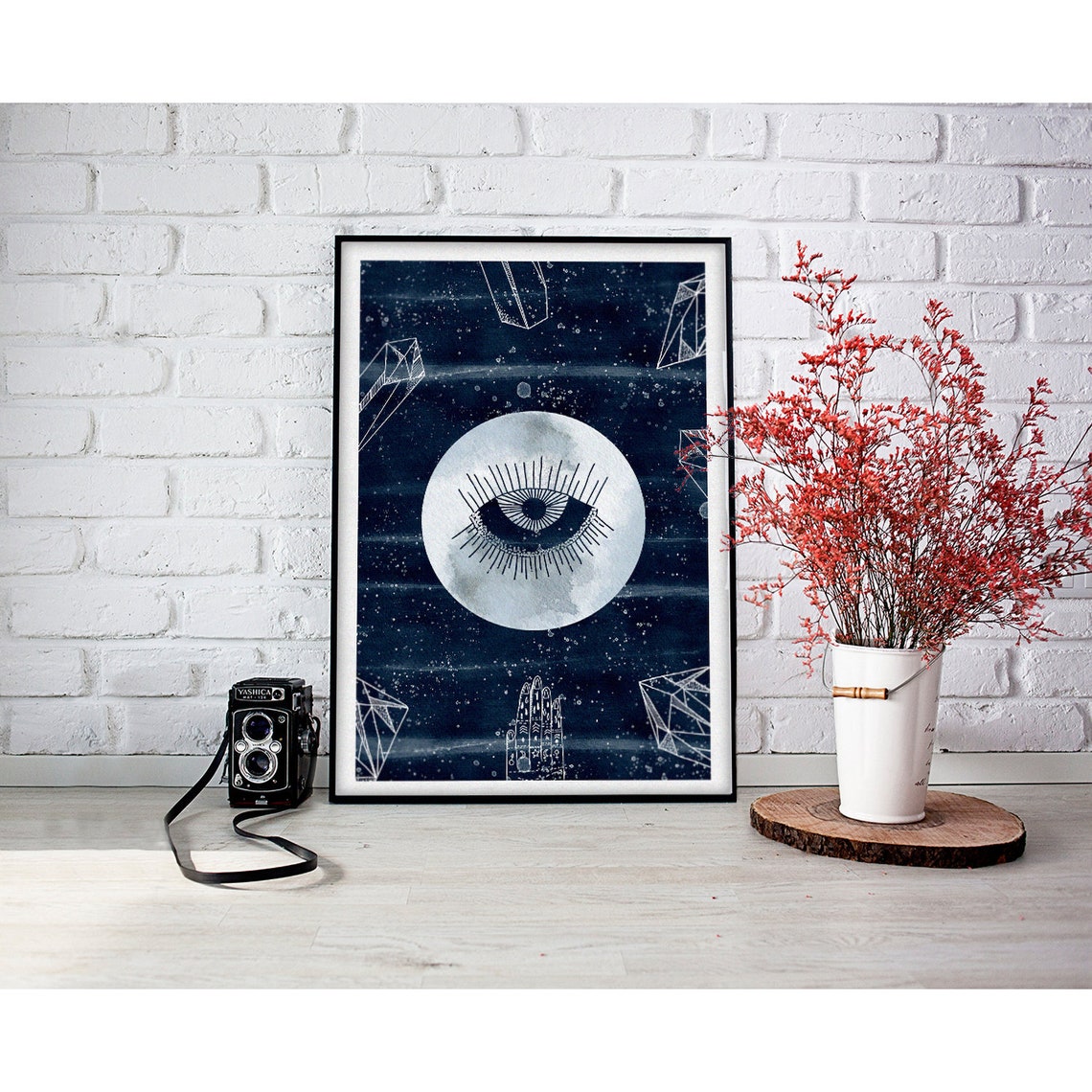 All Seeing Eye Moon Celestial Watercolor Navy Astrology Wall Art - Image 2