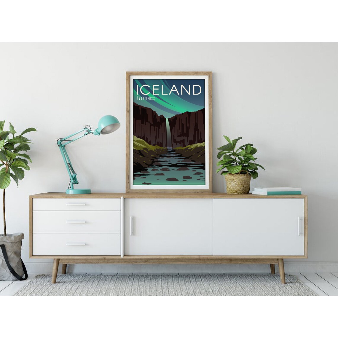 Iceland Svartifoss Waterfall Aurora Northern Lights Travel Poster - Image 3