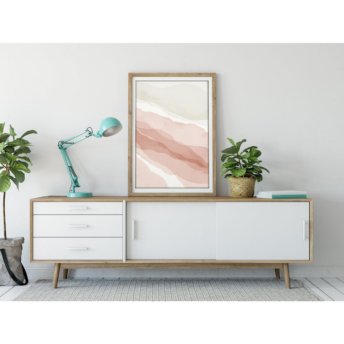 Abstract Blush Wave Lines Minimalist Watercolor Wall Decor Print - Image 3
