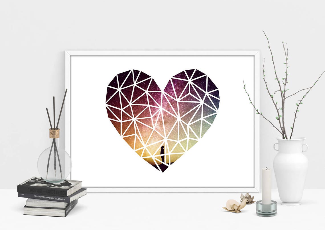 Galaxy Heart Geometric Love Poster Milky Way Stars Romantic Wall Decor - Image 2
