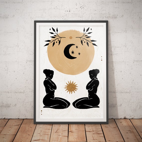 Female Celestial No1 Feminine Art Fashion Prints Naked Woman Art Moon Print Nude Figure Art