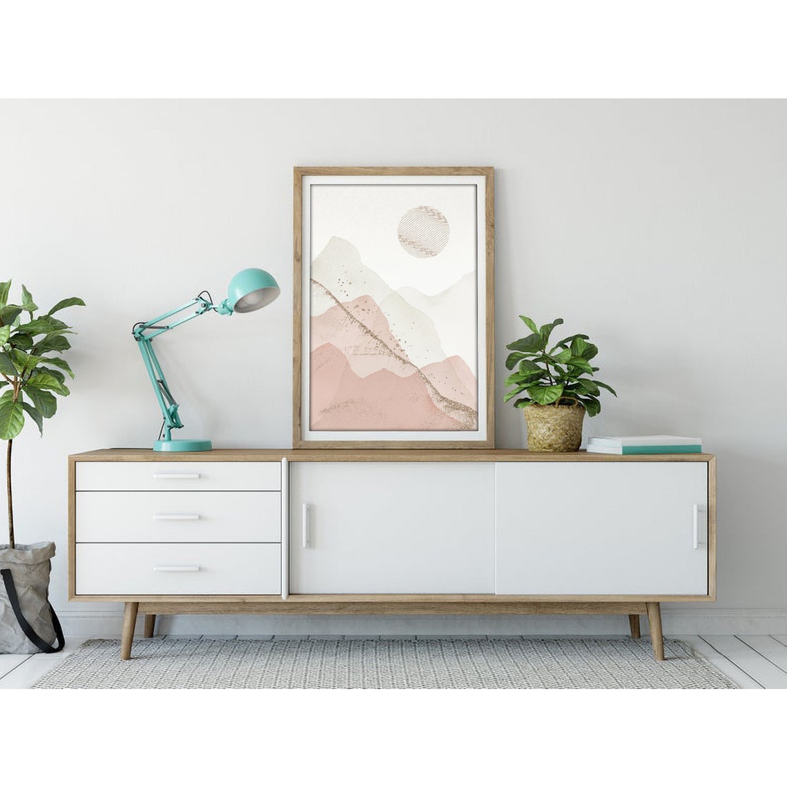 Blush Mountains Striped Sun Gold Streak Minimalist Art Poster - Image 3