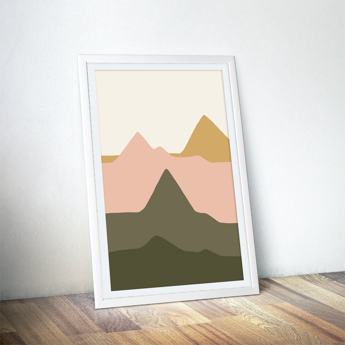 Pastel Pink And Olive Green Layered Peaks Minimalist Mountain Poster - Image 4