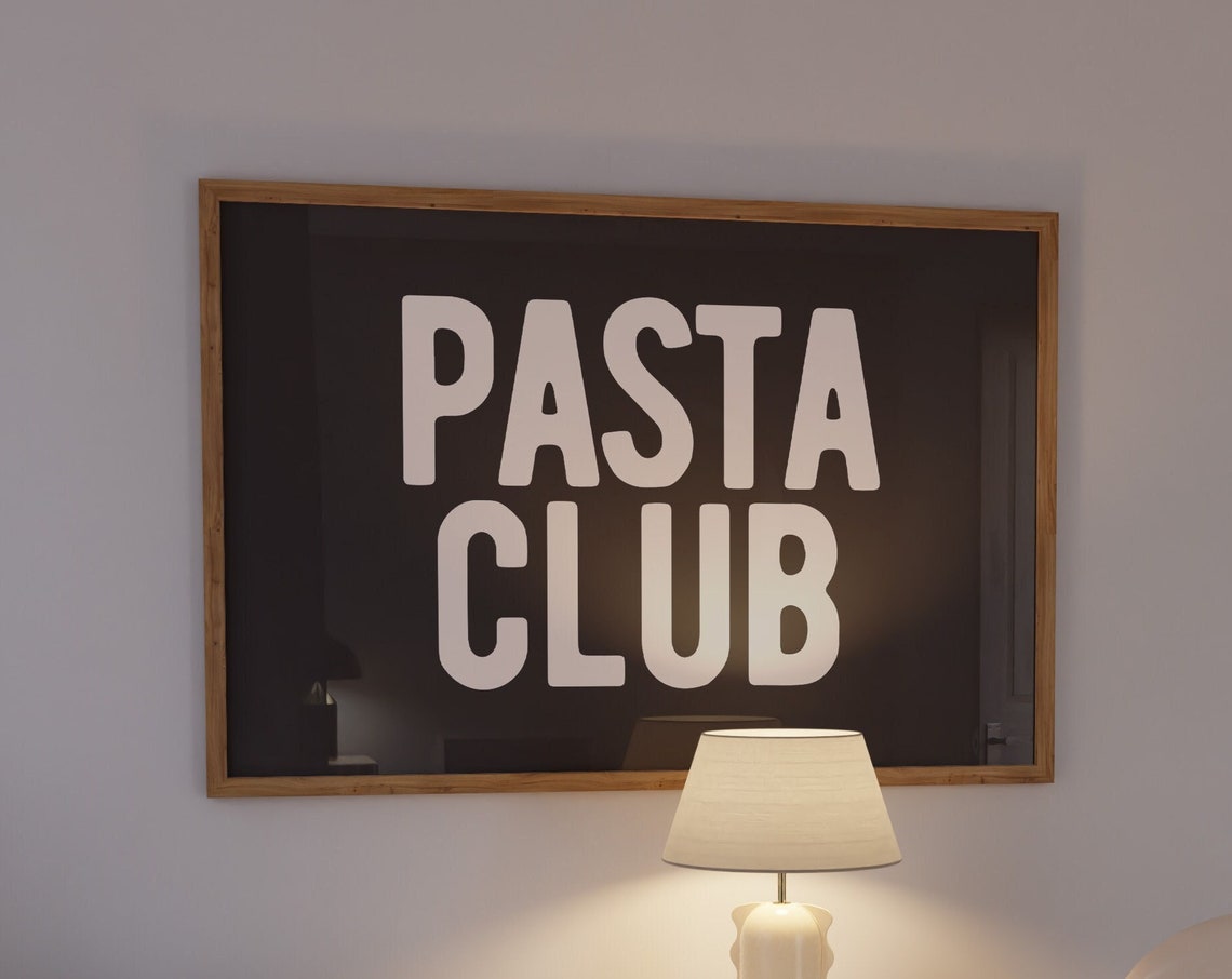 Pasta Club Bold Typography Dark Kitchen Funky Retro Wall Art
