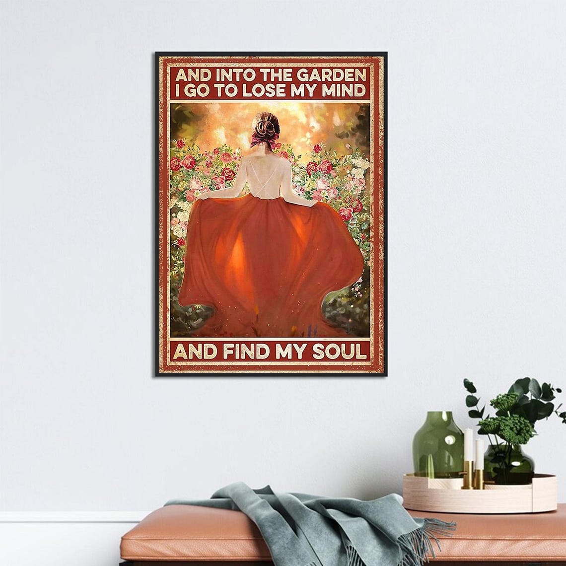 Floral Garden Girl Art Into The Garden To Lose My Mind Find My Soul Unframed Poster Gardener Girl Room Decoration Gardening Wall Hanging - Image 3