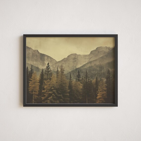 Vintage Style Mountain Pine Tree Nature Art Print