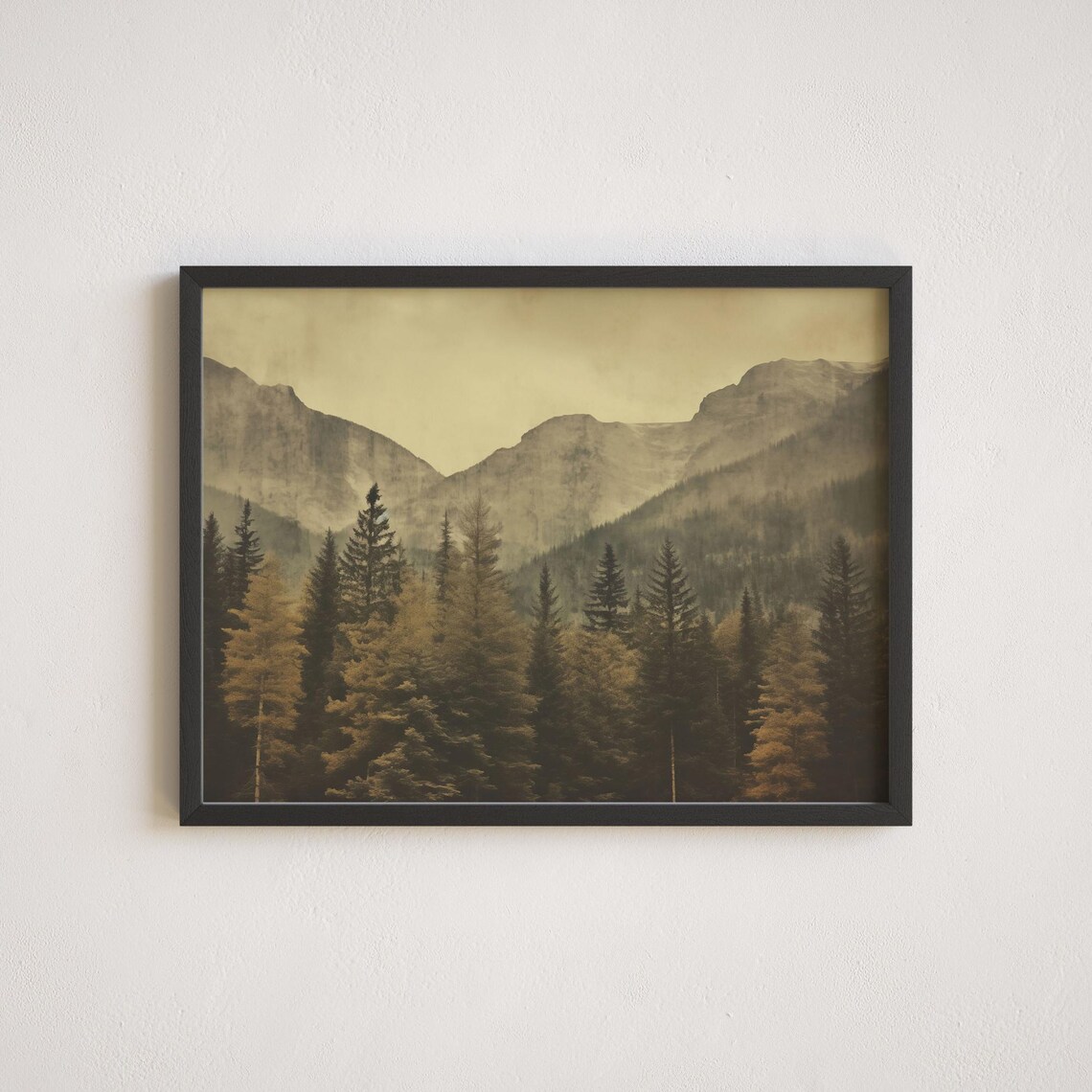 Vintage Style Mountain Pine Tree Nature Art Print