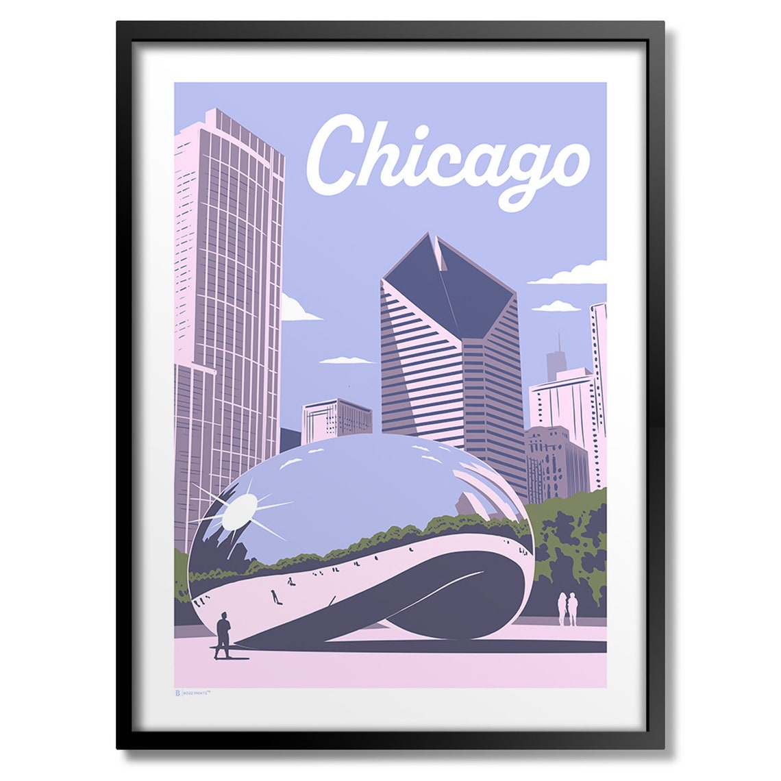 Chicago Cloud Gate The Bean Downtown Skyline Retro Travel Poster