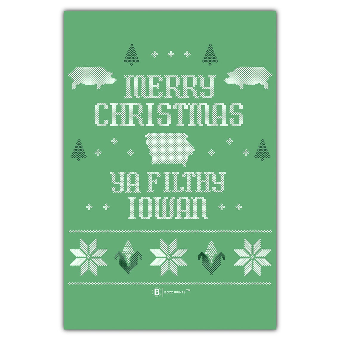 Merry Christmas Ya Filthy Iowan Cross Stitch Style Holiday Poster