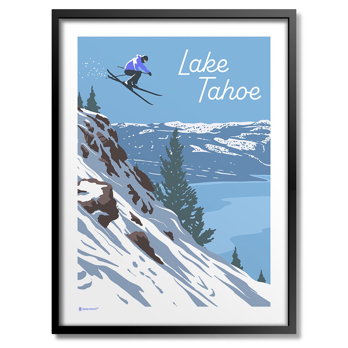 Lake Tahoe California Ski Jump Vintage Mountain Travel Poster
