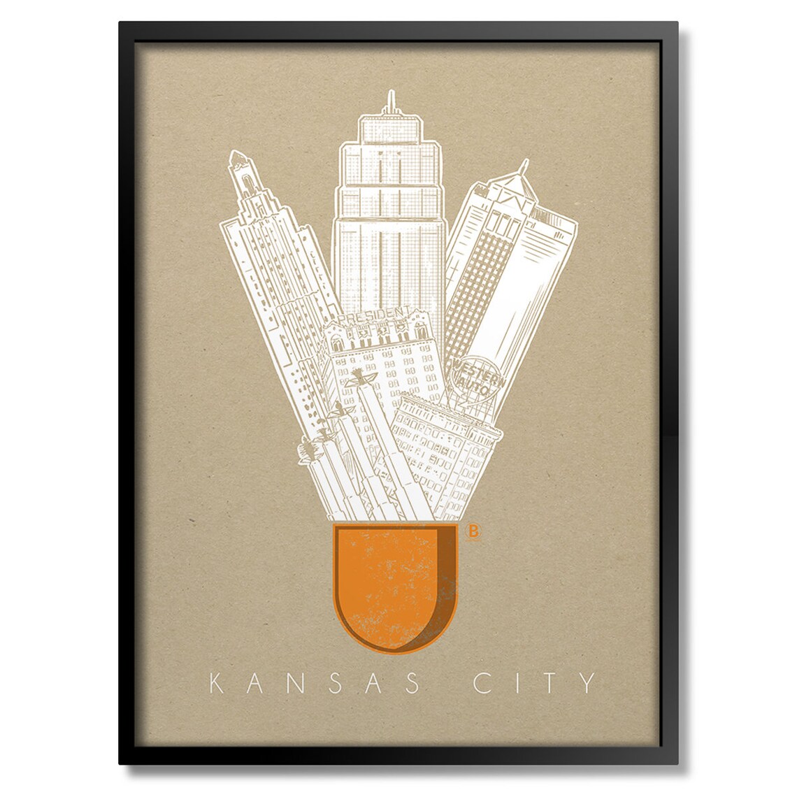 Kansas City Icons Travel Poster, City Landmark Art