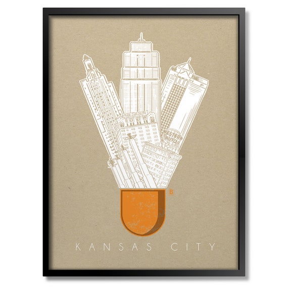 Kansas City Icons Travel Poster, City Landmark Art
