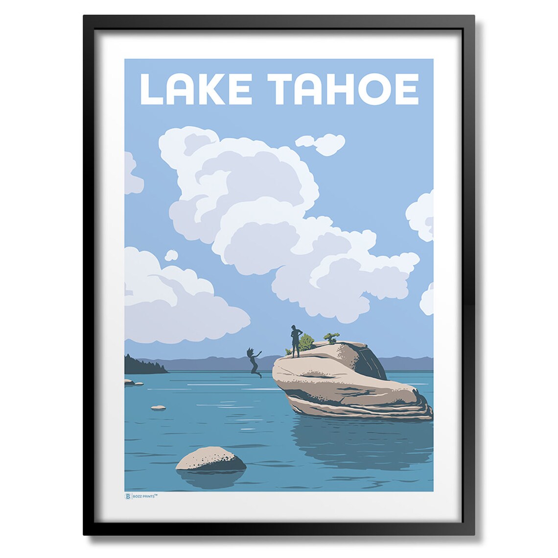 Lake Tahoe Bonsai Rock Cliff Jump Summer Swimming Travel Poster