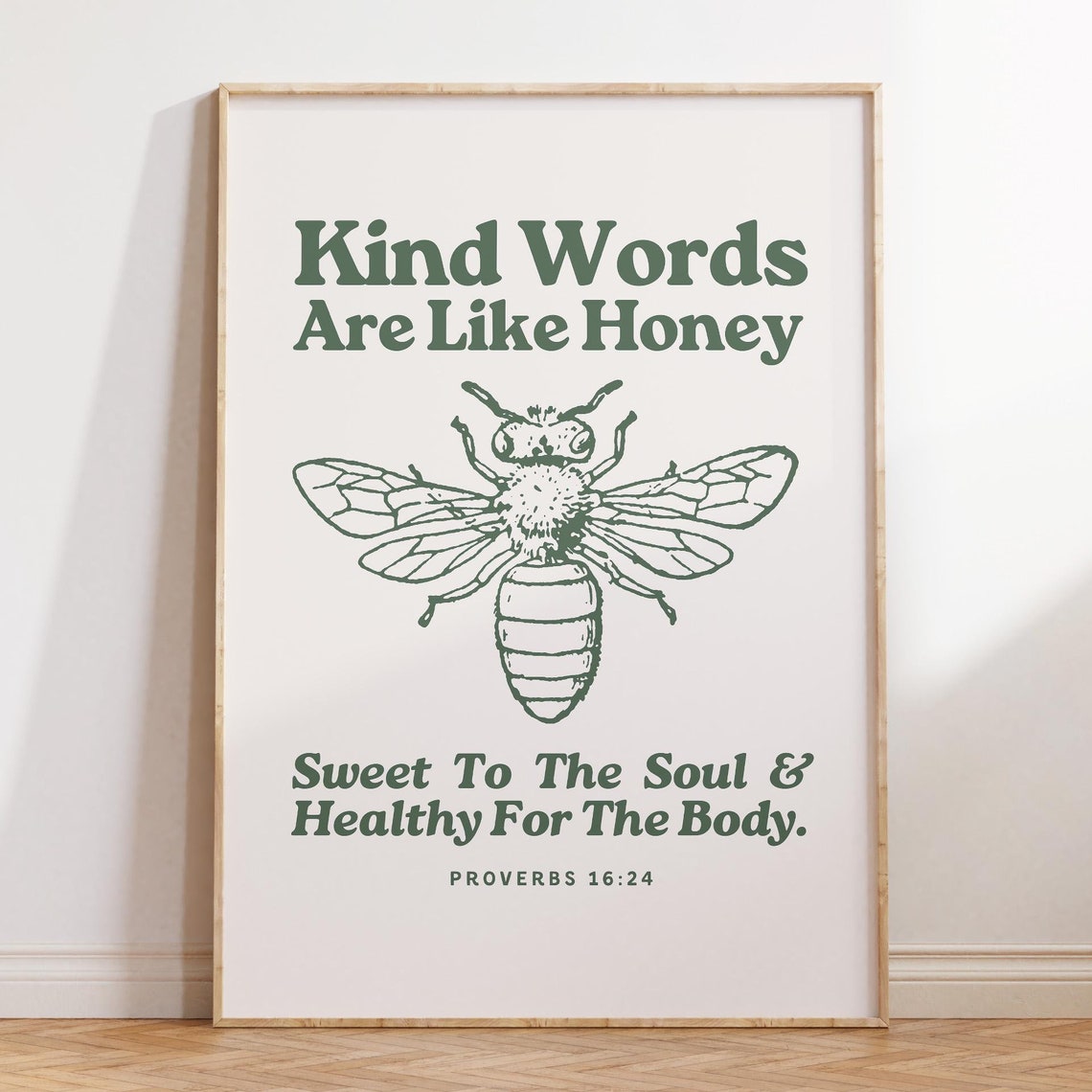 Kind Words Are Like Honey Retro Print Christian Wall Art Scripture Wall Art Gift Dorm Room Essentials Vintage Sage Green Wall Art
