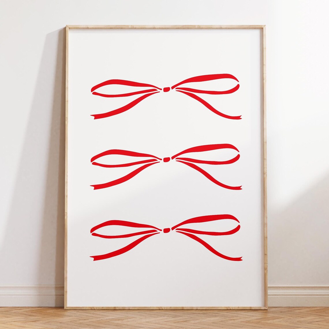 Red Bow Trio Minimalist Coquette Aesthetic Holiday Wall Poster
