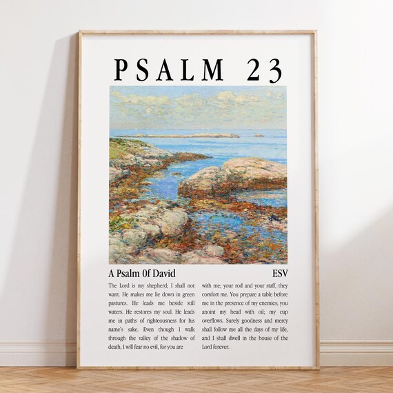 Psalm 23 A Psalm Of David Black Serif Rocky Coast Ocean Poster