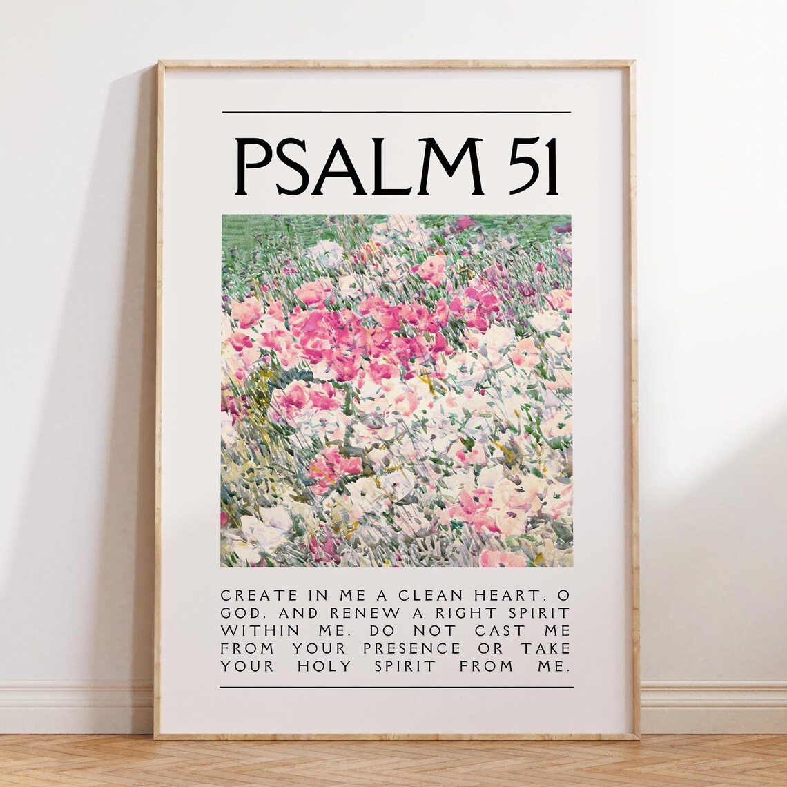 Psalm 51 Create In Me A Clean Heart Pink Wildflower Field Poster