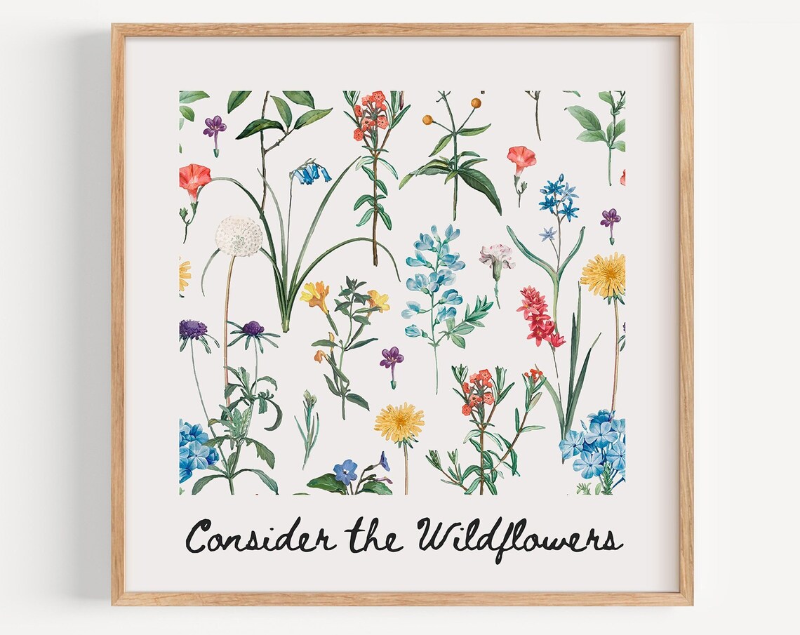 Consider the Wildflowers Botanical Watercolor Chart Square Floral Art Poster