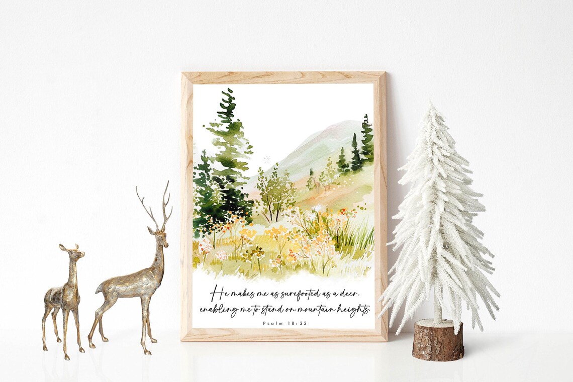 Surefooted As A Deer Mountain Meadow Psalm 18 33 Watercolor Poster - Image 7