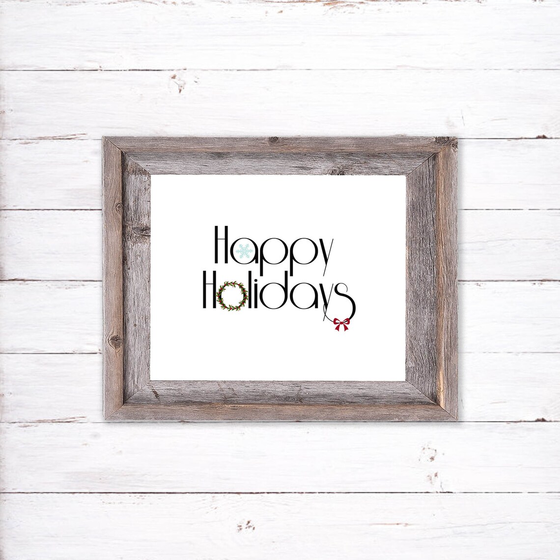 Happy Holidays Script With Wreath And Snowflake Minimalist Sign Poster - Image 2