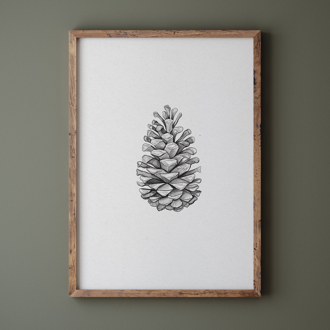 Pinecone Sketch Christmas Print, Rustic Vintage Style - Image 3
