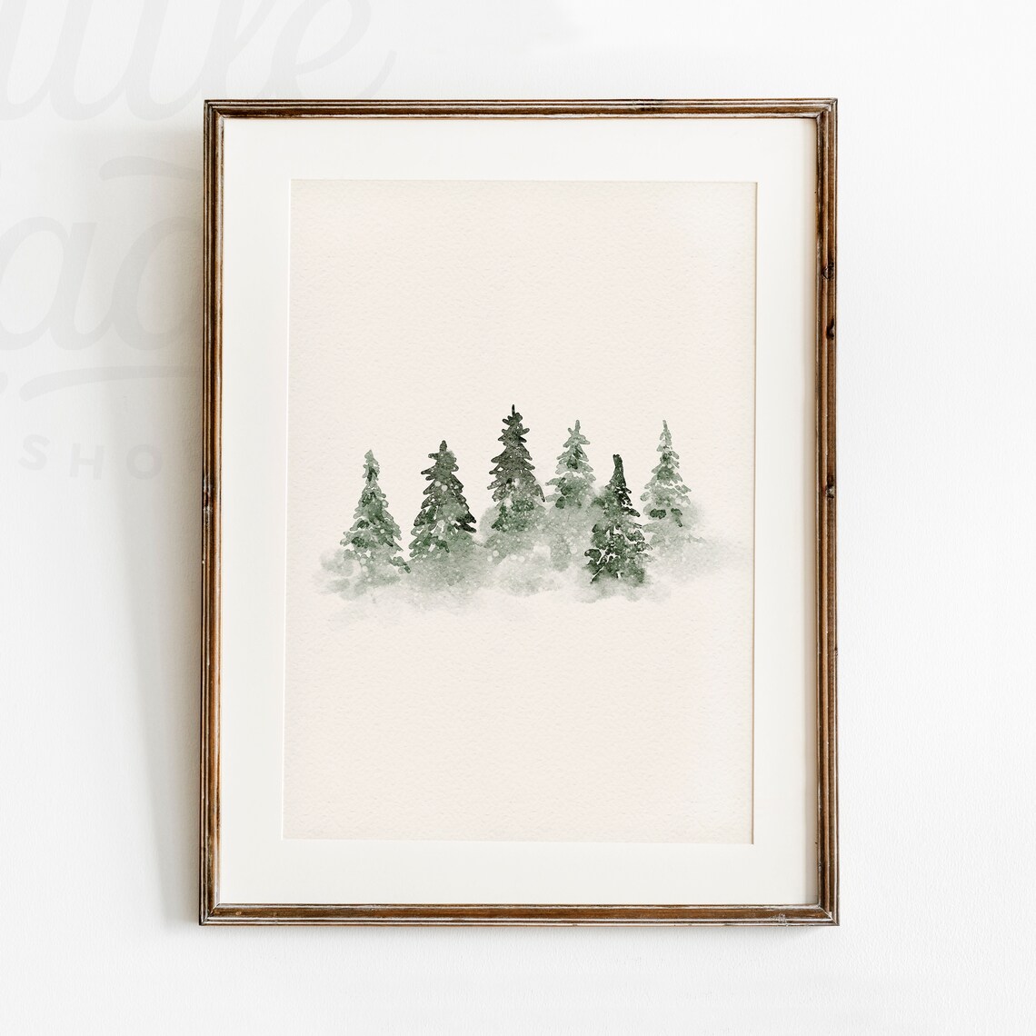 Minimal Winter Tree Christmas Art Print, Rustic Earthy