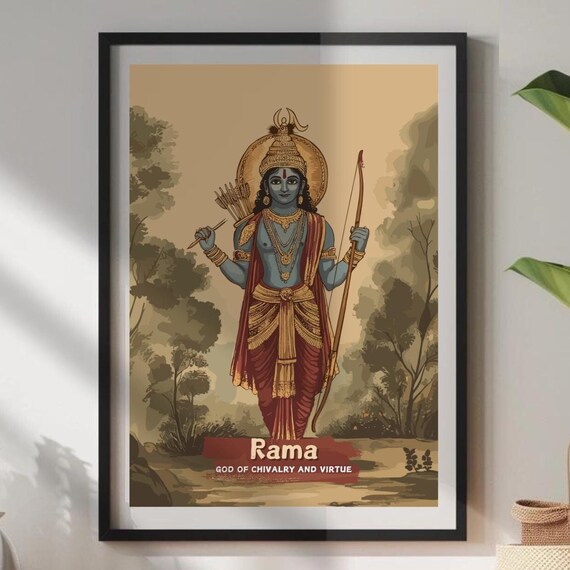 Rama Print Hindu God Of Chivalry And Virtue Poster Ancient Artwork Mythology Wall Art Spiritual Decor For Home