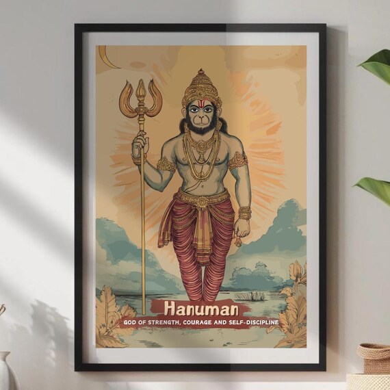 Hanuman Print Hindu God Of Strength Courage And Selfdiscipline Poster Ancient Art Mythology Spiritual Home Decor